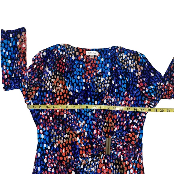 Calvin Klein Wrap-Style Multicolor Polka Dot Gold Waist Buckle Arsty Dress Sz 12 - Picture 10 of 15